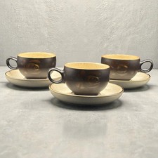3 x Denby Bakewell Tea/ Coffee Cups And Saucers Brown Stoneware 