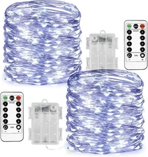 Homemory 2 Pack 33 Ft 100 LED Fairy Lights Battery Operated 33 FT, White 