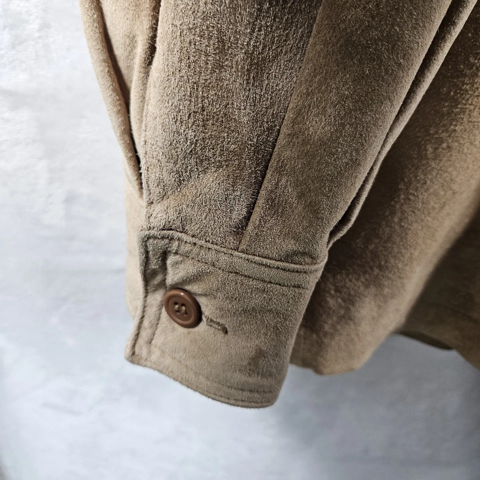 Croft & Barrow 真皮革衬衫男式 XL 棕褐色麂皮绒西部牛仔衬里 — 第 3/4 张图片