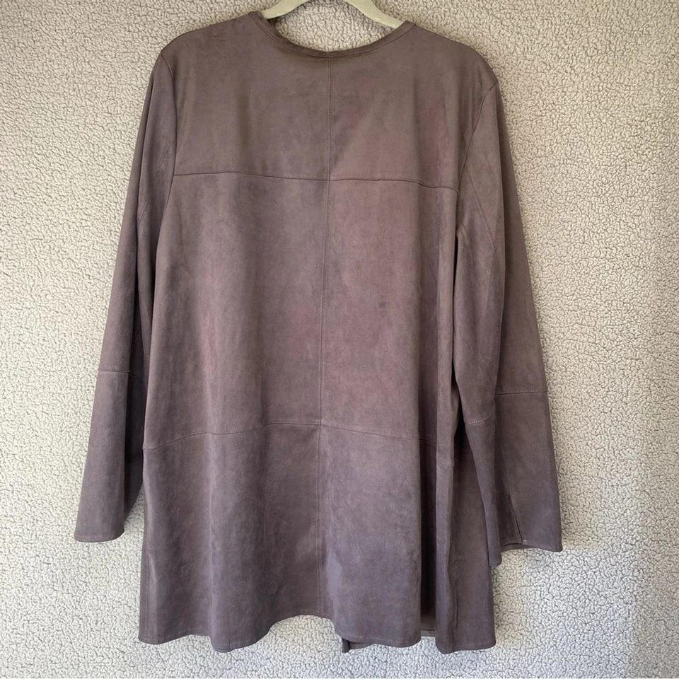 Travelsmith Gray Faux Suede Longline Open Front Cardigan Sz XL - Image 3 of 4