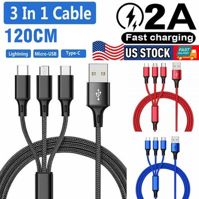 Universal 4FT Multi Charger Cable 3 in 1 Multiple USB Cable Fast Charging Cord