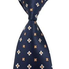 New Luxury Floral Dark Blue White Gold Jacquard Woven Silk Men's Tie Necktie