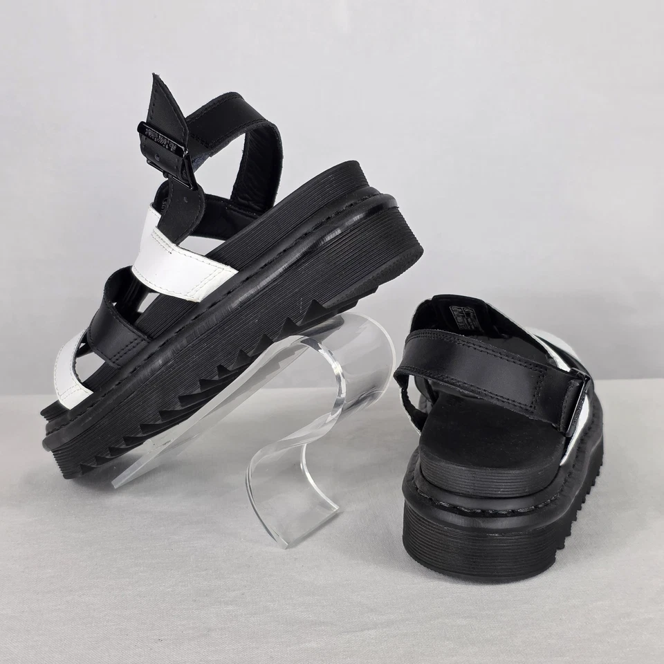Sandalias Dr Martens Talla 8 Yelena Negro Blanco Cuero Plataforma Gruesas Tiras Foto 2 de 4