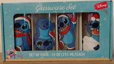 Disney Lilo and Stitch Christmas Glassware Set of 4 Glasses 10oz - NEW