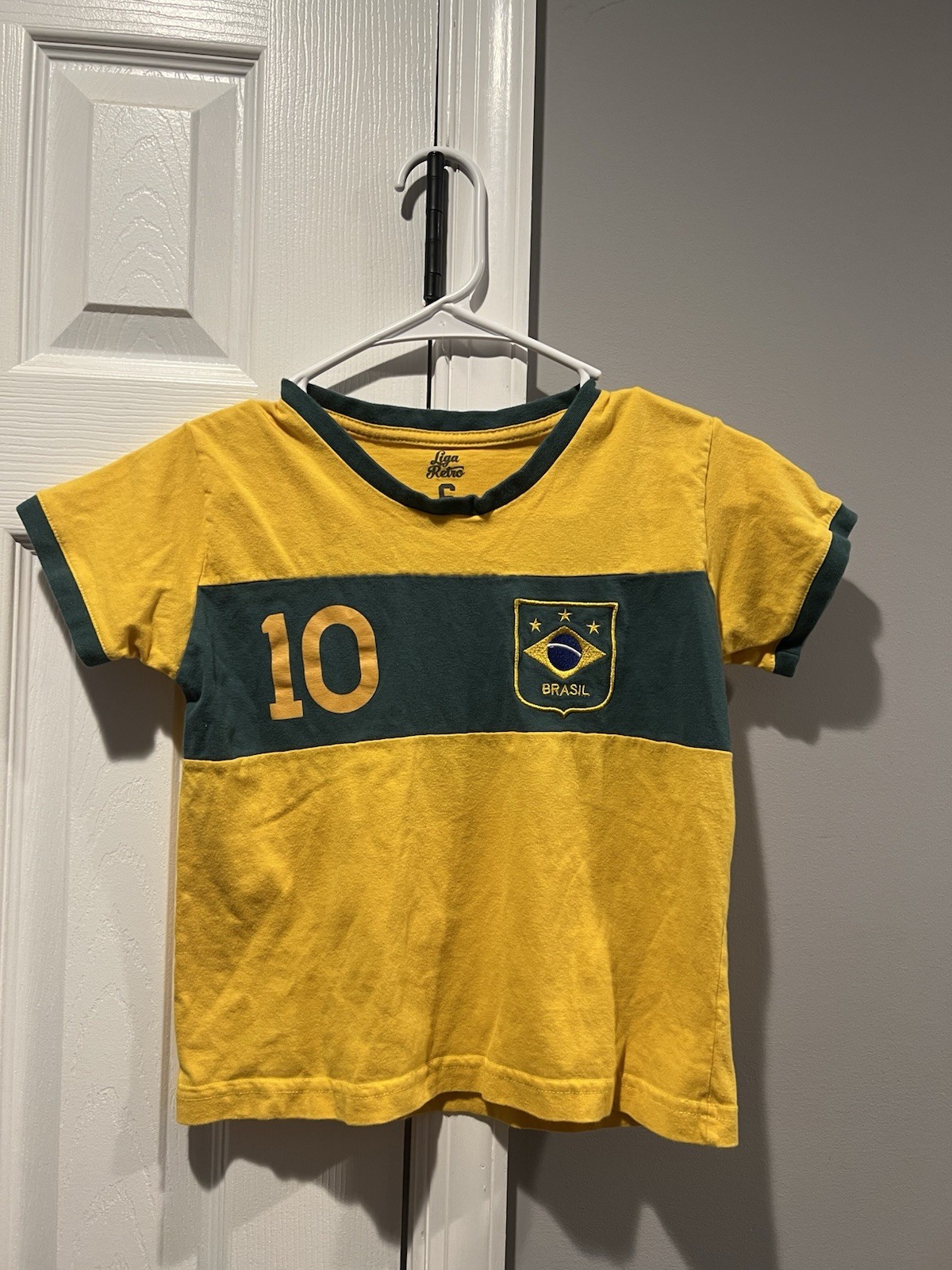 Camiseta de fútbol Brasil juvenil talla pequeña (6) amarilla verde #10 camiseta de fútbol niños