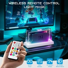 For Switch 2 Display Case: 16 LED RGB Dust Cover, Anti-Scratch Dock Accessory US