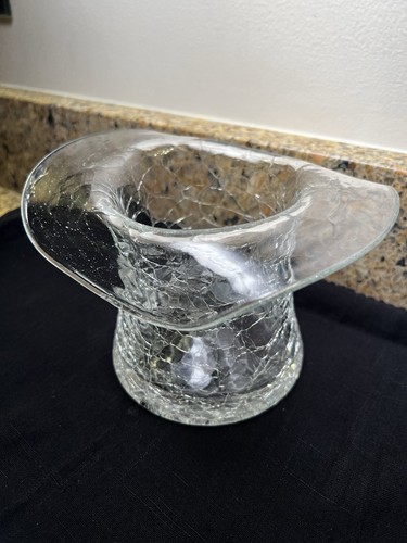 Vintage Blenko Glass Top Hat Ice Bucket Vase In Crystal Crackle 6.5x4.5” - Picture 4 of 10