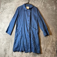 Crown Linen Designs Women’s 100% Linen Long Jacket Sz Small Blue
