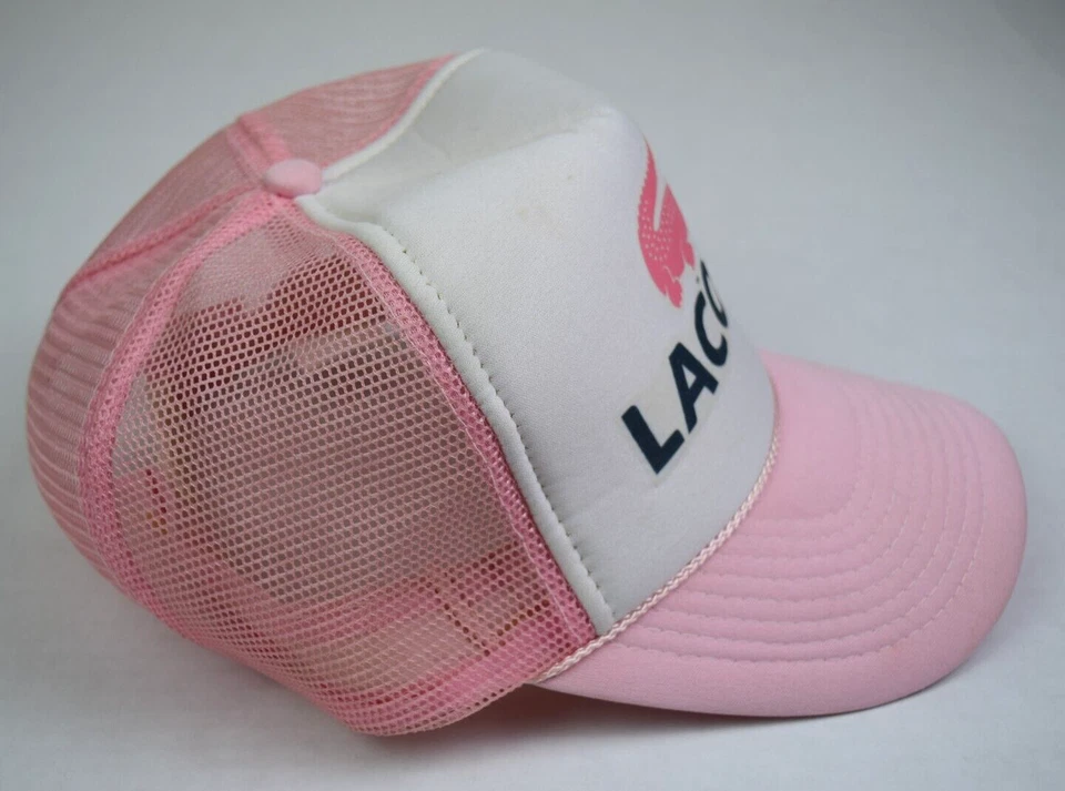 Vintage Lacoste 80s 90s Pink Snapback Trucker Hat Mesh Foam - Image 4 of 4