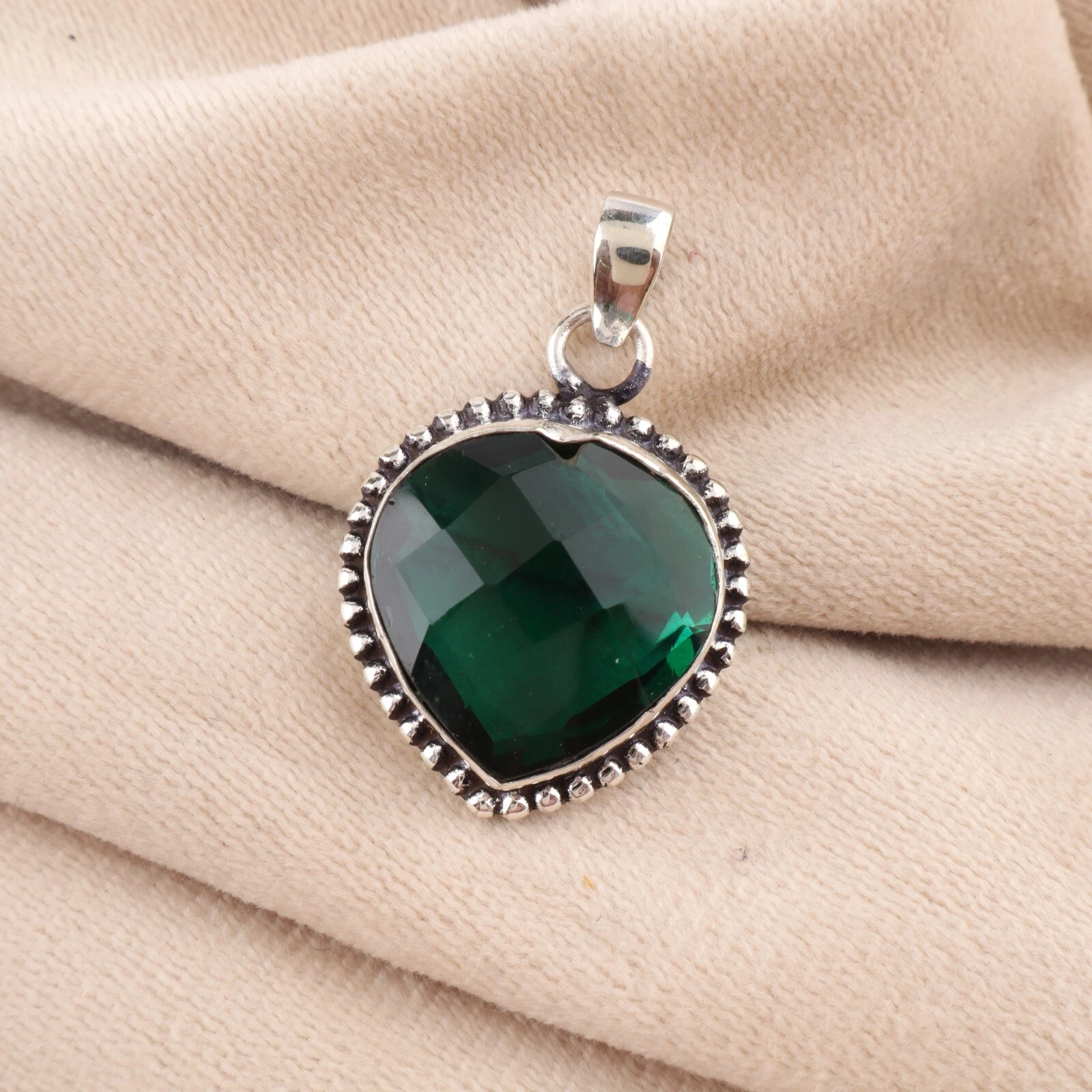 CHROME HEARTS Ciondolo pietra preziosa diopside cromata verde argento sterling 925 gioielli indiani