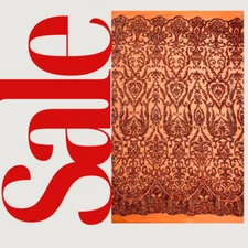 New Damask Design Sequins Embroider 4 Way Stretch Mesh Fabric By Yard