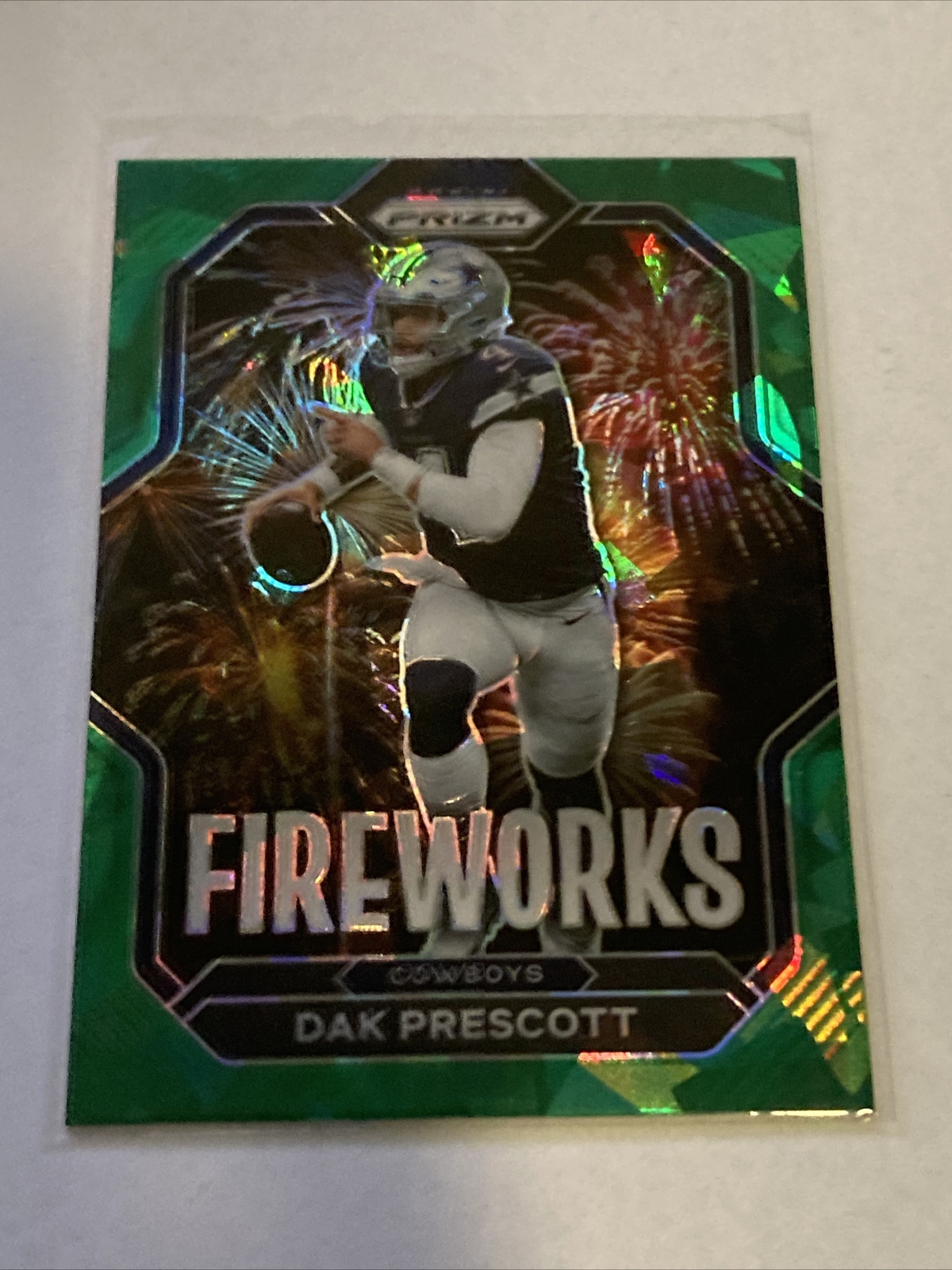 2022 Panini Prizm Dak Prescott Fireworks Green Cracked Ice Retail #F-9 Cowboys