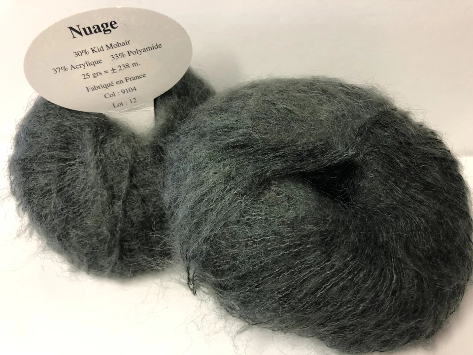 lot de 10 pelotes de laine /kid mohair/ 9104 gris vert / Fabriqué en France - Photo 1/2