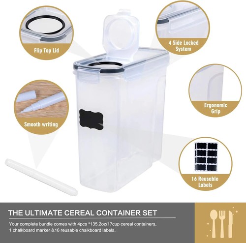 Set Contenitori Cereali Conservazione - 4 Pezzi Ermetici Grande Conservazione Alimenti - Foto 20 di 24