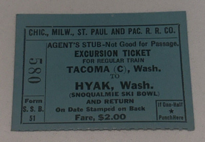 Snoqualmie Ski Bowl Train Excursion Ticket Stub Great Northern Railroad 1939