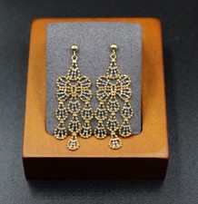 14K Yellow and White Gold Beaded Dangle Earrings - Chandelier Design - 1.5 in