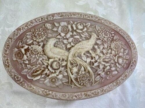 Vintage 1960s Incolay Stone 10” x 7” Oval Jewelry Box Birds of Paradise - Large - Picture 1 of 18
