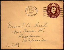 Great Britain 1939 - 3 Half Pence Stationery Cover to California - L35740