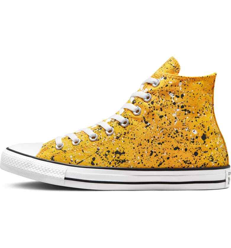Men Converse All Star Paint Splatter Chuck Hi Shoes Yellow