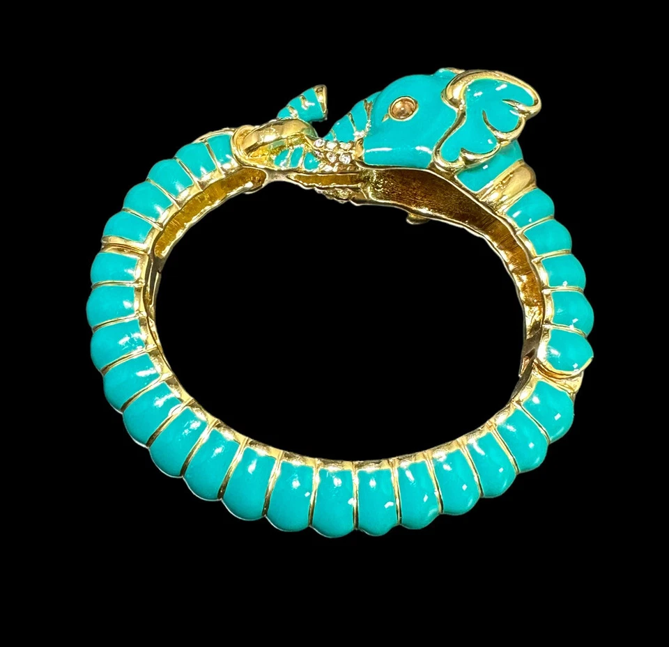 Kenneth Jay Lane Bangle  Teal Raj Elephant Limited Edition Bracelet Magnetic - Image 2 of 4