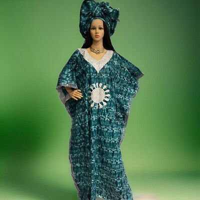 Bubu Dress Embellished Stoned Kaftan Tie &Dye ADIRE Cotton Long Dress Women