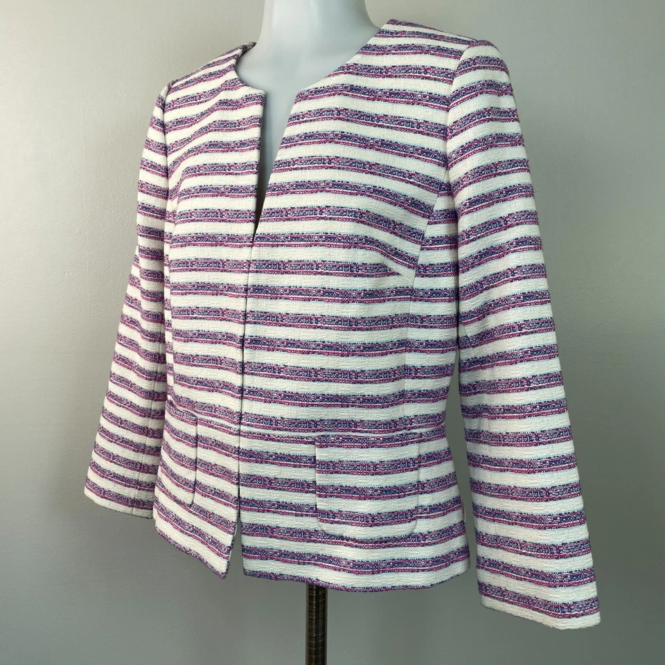 Talbots Jacket 6 Striped Tweed White Blue Pink Women's Blazer - Image 3 of 4