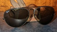 Vintage Bausch & Lomb Ray-Bay Aviator Sunglasses, Black Frame