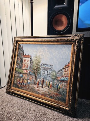 Caroline Burnett Oil Painting Arc De Triomphe Street Scene Signed Superb!