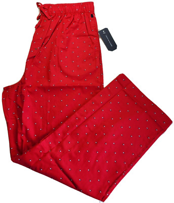 Tommy Hilfiger Men s Pajama Lounge Sleep Pants Large Red Allover Logo MSRP$42