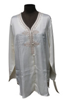 VINTAGE 90's Val Mode Embroidered Ivory Toggle Button Top Nightshirt Sz M NWT