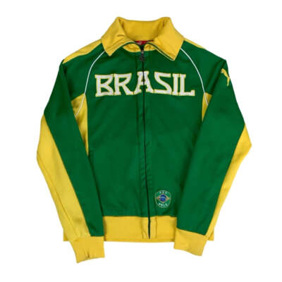 Puma Pele Vintage 00s Brazil Football Green Track Sports Jacket S M  UK