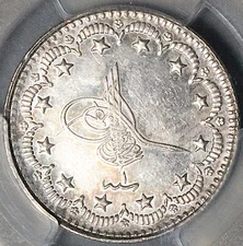 1918 PCGS AU 58 Turkey 5 Kurush Muhammad VI 1336 1 Silver 10k Coin (23052401C)