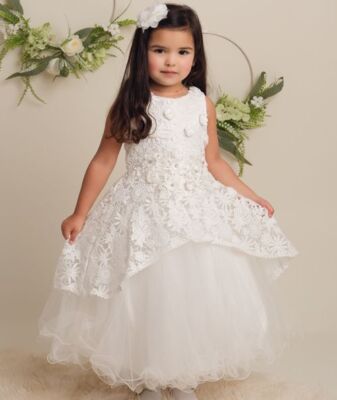 Mädchen Elfenbein Spitze Blumen Overlay Tüll Kleid für besondere Anlässe-Alter 2-12