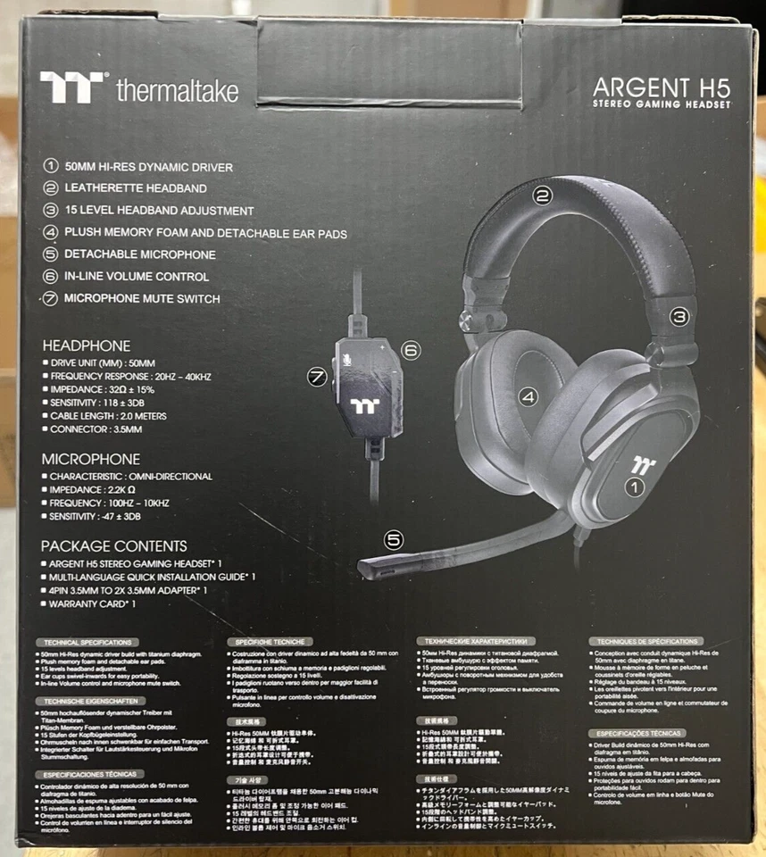 Thermaltake GHT-THF-ANECBK-30 Argent H5 Wired Stereo Gaming Headset Black - Image 2 of 3