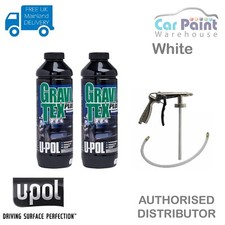 2 x U-POL Stone Chip Gravitex White HS Stonechip Protector 1L + Applicator Gun!