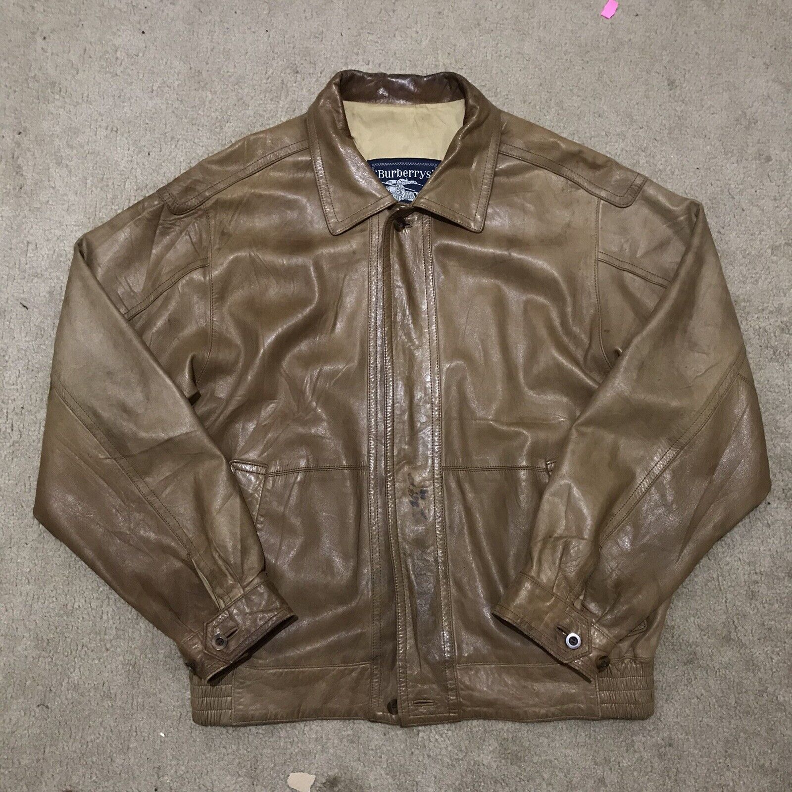 Vintage BURBERRY's Jacket coat LEATHER Bomber Lined BROWN size 39 /M