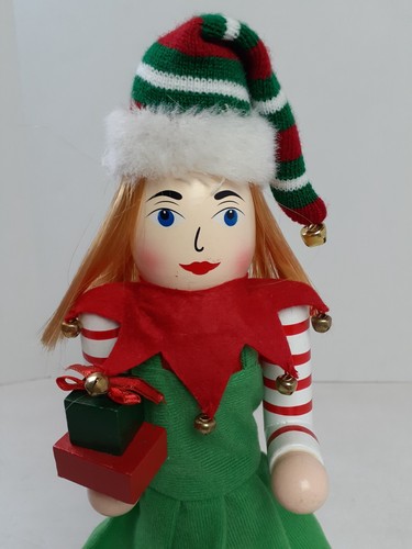 Girl Elf Christmas Wooden Nutcracker 14.5" Holiday Elf Holding Gifts Nantucket - Picture 5 of 8