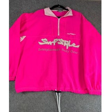 Vtg 90s Surf Style Windbreaker 1/4 Zip Pullover Jacket Mens M/L Iridescent Pink