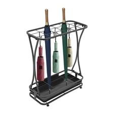 Metal Umbrella Holder Stand Rack Organizer + Drip Tray (18 Slots 20 Hooks) Black