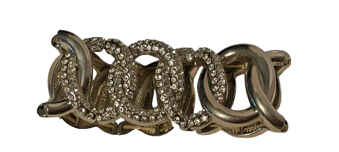 Stretch Bracelets Rhinestone Link Silver Tone Ban… - image 4