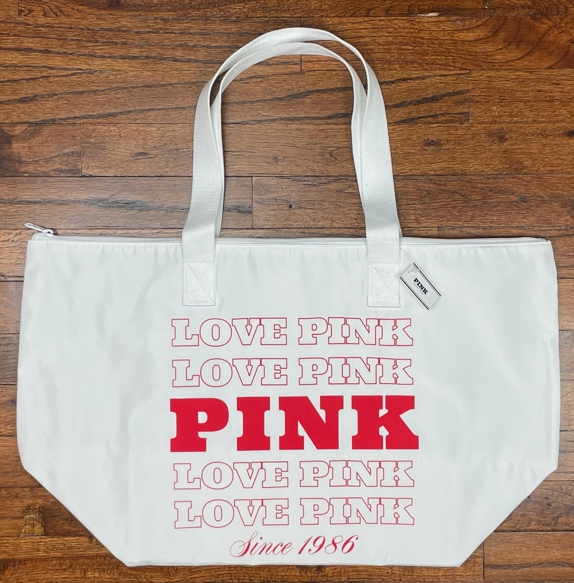 VICTORIA'S SECRET LOVE PINK LOGO WHITE RED TRAVEL BEACH GYM TOTE