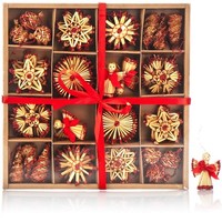 Weihnachtsdeko Strohsterne Set 56-Teilig Christbaumschmuck AnhäNger Natur Rot