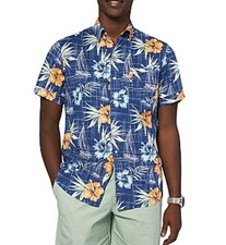 IZOD Men's Button Down Short Sleeve Shirt, Poseidon, 3X-Large Tall