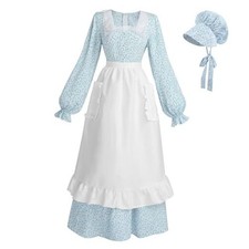 FCCAM Pioneer Prairie Dress Women Long Sleeve Floral Colonial Small Floral Blue