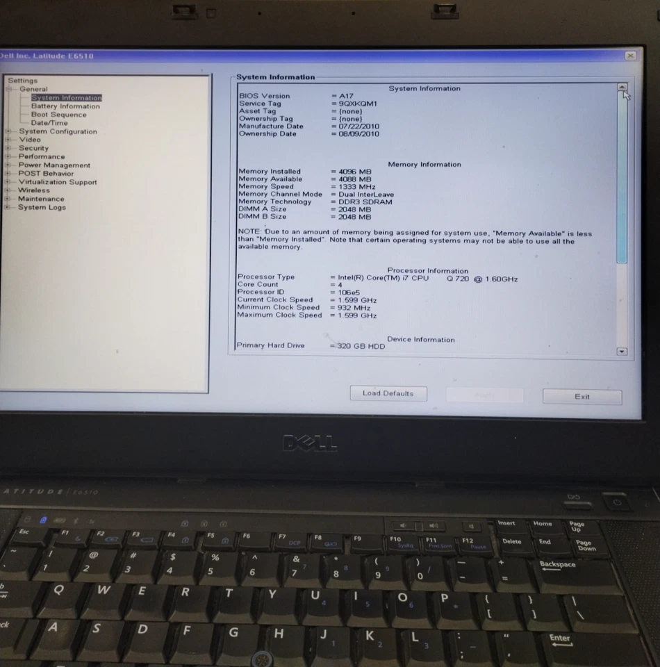 Dell Latitude E6510 15.6" Laptop i7 Q720 1.60GHz 4GB RAM 320GB Boots/Bios - Image 2 of 4