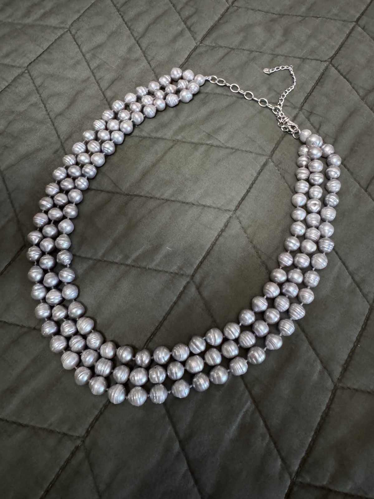 Gray Beaded Statement Layered Multi-Strand Neckla… - image 1