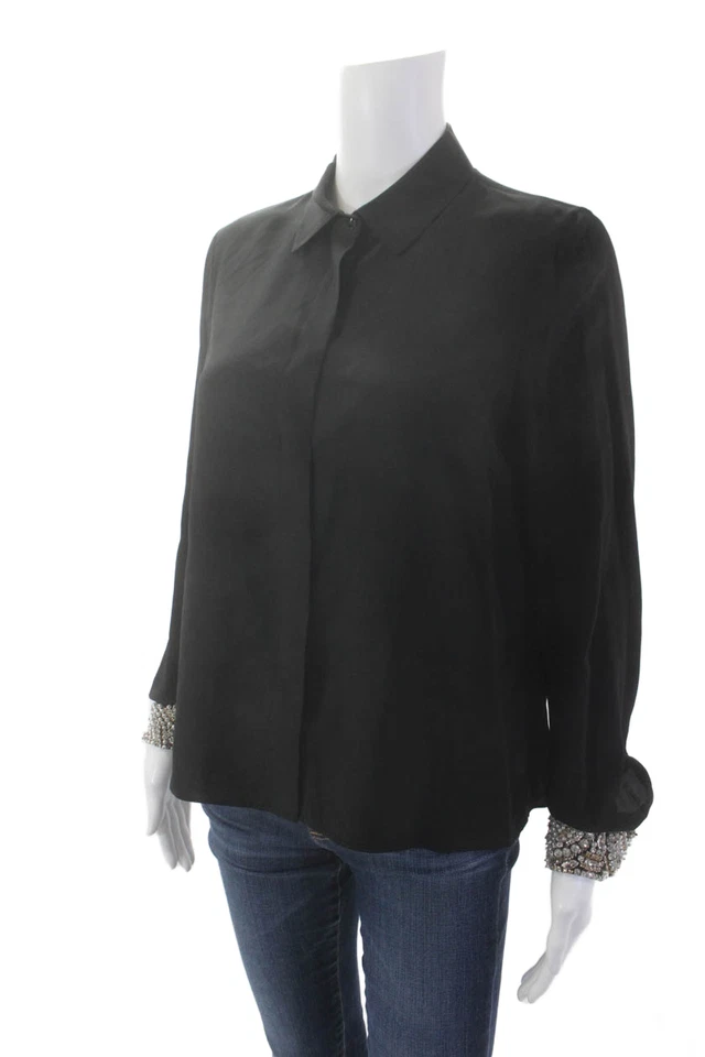 Женская шелковая блузка с длинным рукавом на пуговицах Alexis черная размер S - Изображение 2 из 4