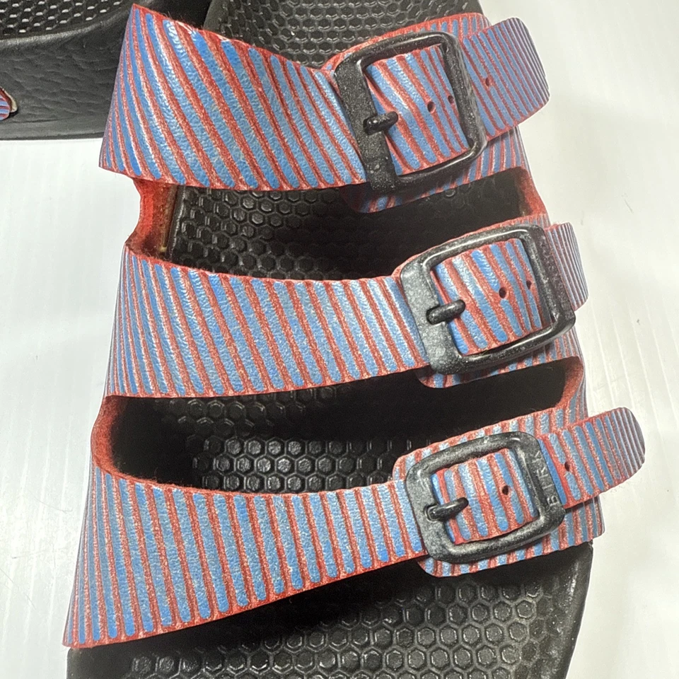 Sandalias De Colección Birki’s Birkenstock Papilio FLA Azul Rojo Rayas 3 Correas EU41 M8/W10 Foto 4 de 4