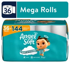 Angel Soft 2-Ply Toilet Paper, 36 Mega Rolls  Soft Strong Flushable Free Shiping
