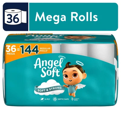 Angel Soft 2-Ply Toilet Paper, 36 Mega Rolls Soft Strong Flushable Free Shiping